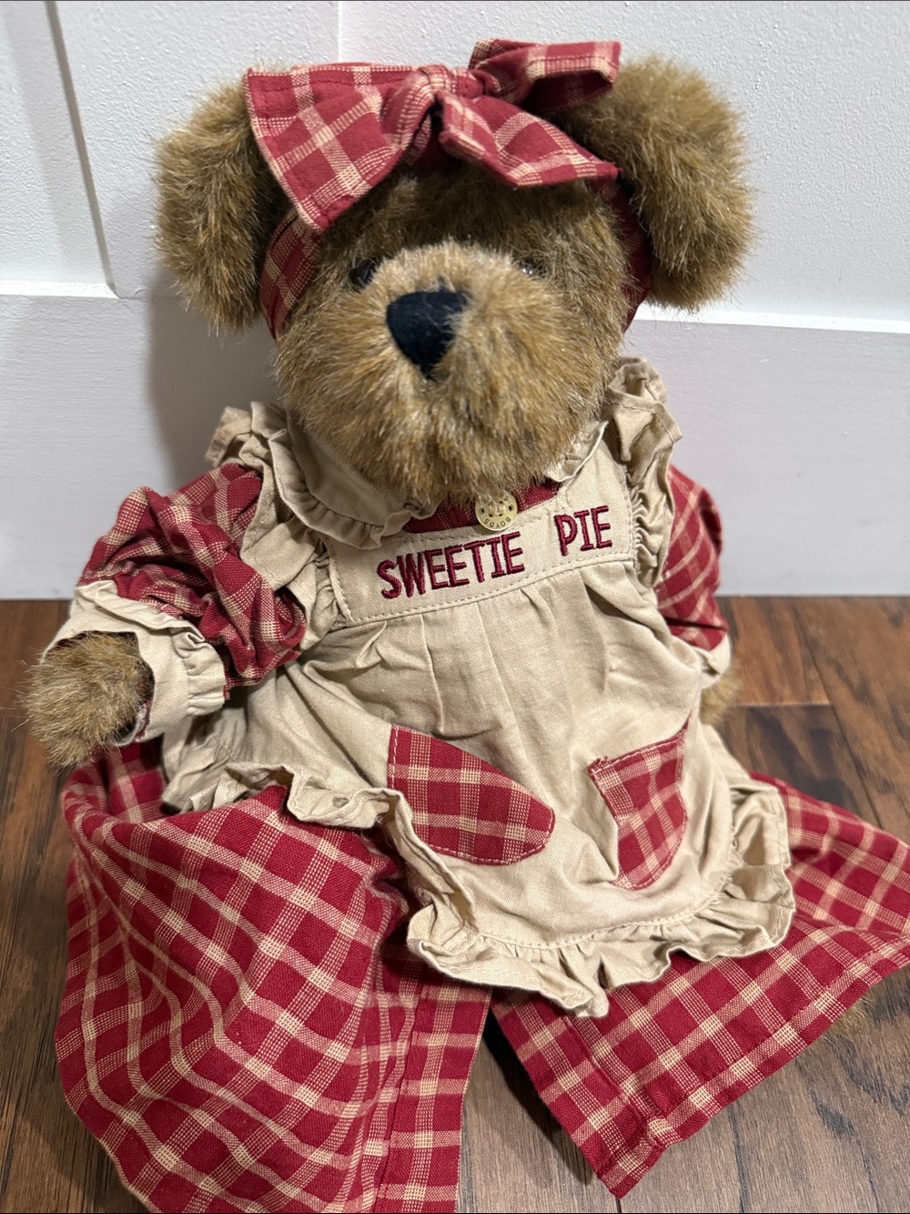 Boyds Bears Sweetie Pie Plush in Red Plaid & Cream Dress